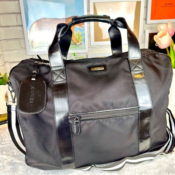 Gucci Handbags - Gucci Black Travel Duffel Bag with Leather Trim